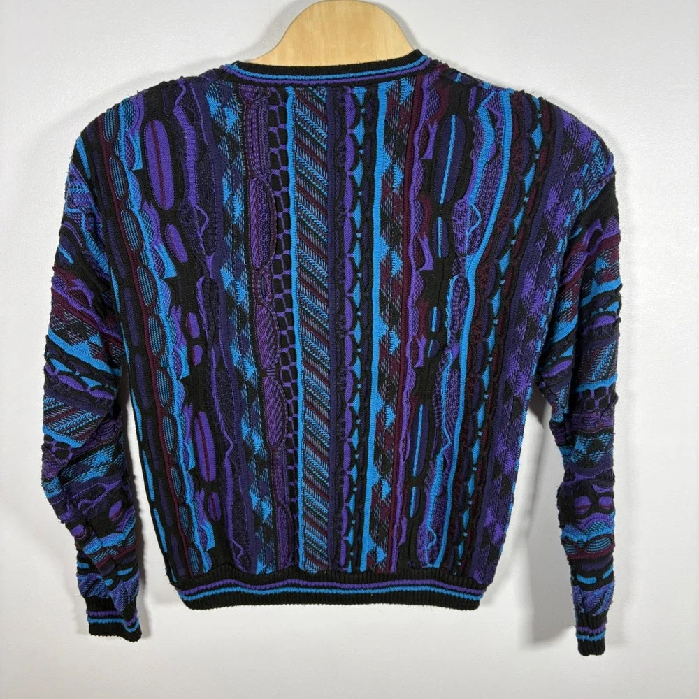 Vintage Protege Collection 3D Knit Sweater Mens Large Blue Purple Coogi Style